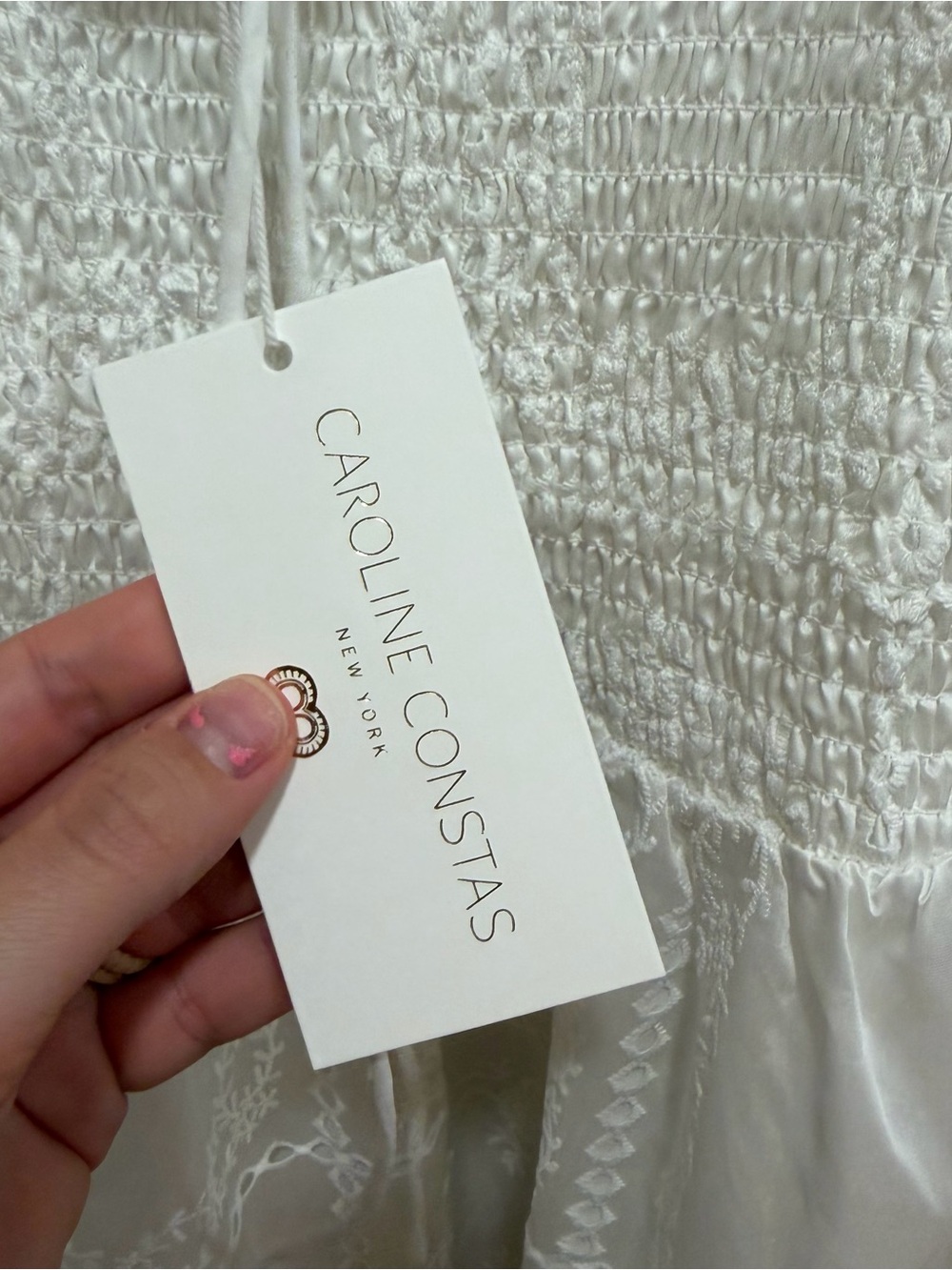 NWT Caroline Constas White Lace Maxi Dress Floral with Smocked Bodice Small - Picture 15 of 15